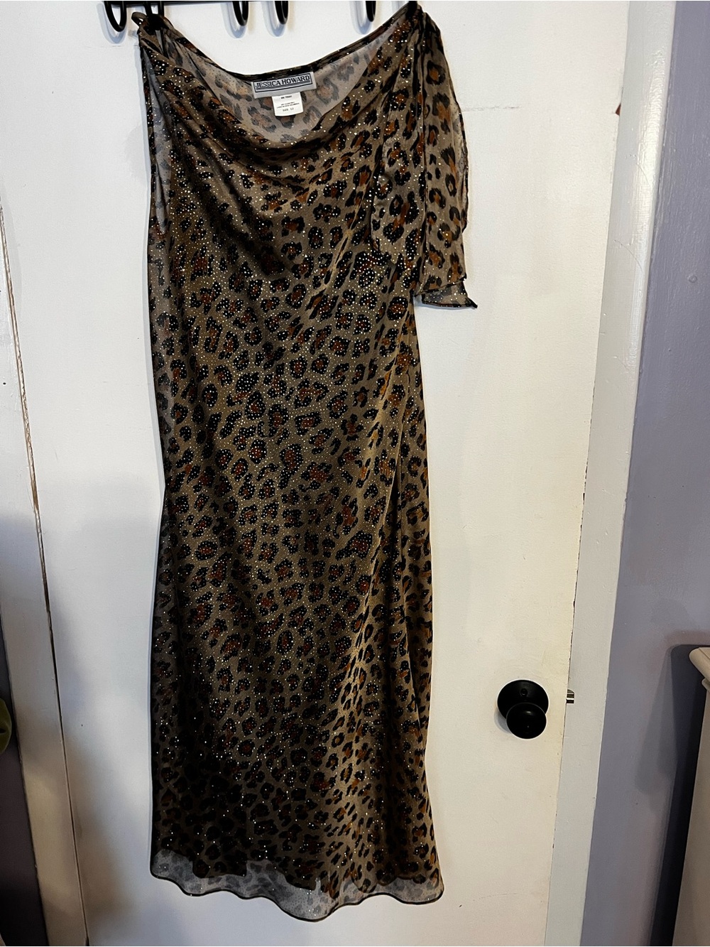 Jessica Howard One-Shoulder Leopard Print Dress in Brown and Black